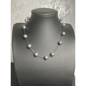 YouSi Grey Pearl Beaded Necklace With Adjustable Chain & Lobster Clasp